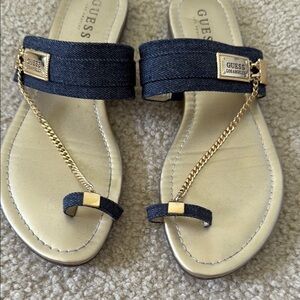 GUESS Women's Denim Sandals with Gold Accents
